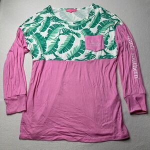 Simply Southern Womens Jersey Tshirt Long Sleeve Pink Green Size Small Pocket